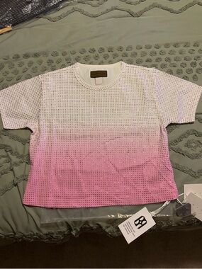 Women’s BIRTH OF A ROYAL CHILD Ombre Pink-to-White rhinestone Crop Tee